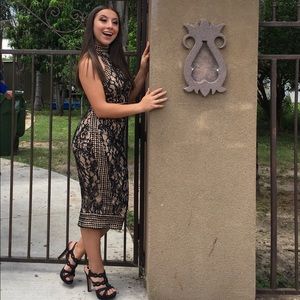 Nude With Black Design Body Fit Dress